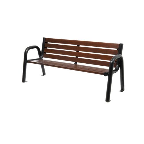 A wooden park bench – steel with a backrest