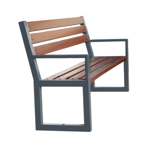 Steel bench with armrest